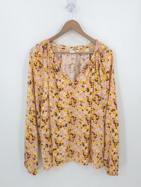 Gap Floral Long Sleeve Top Ruffles V-Neck Bishop Sleeve Cottagecore Peasant Nwt